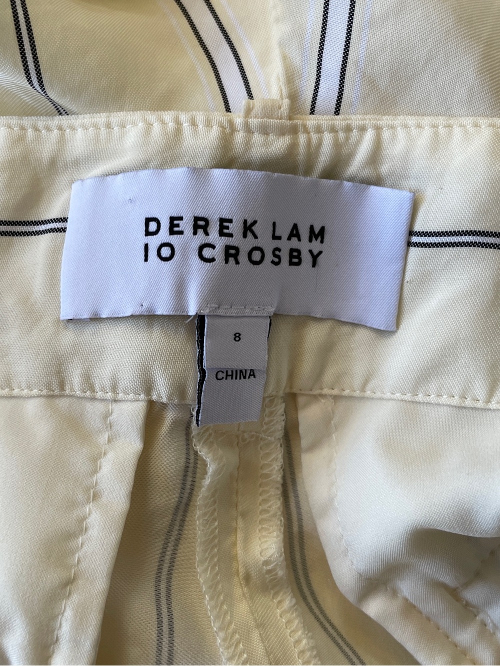 Derek Lam Light Yellow Wide-Leg Pants with Black & White Pinstripes SZ 8 EUC - Picture 11 of 15